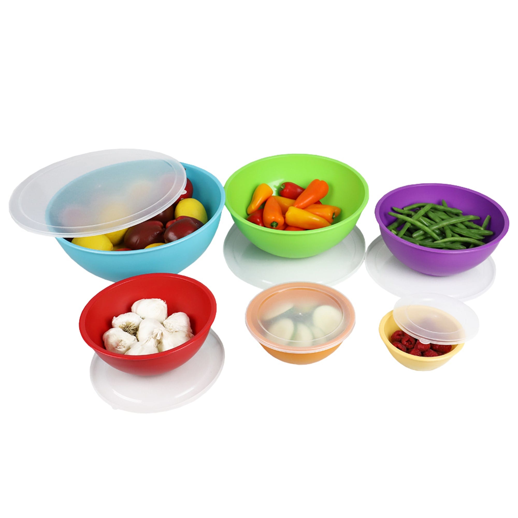Home Basics Plastic 3 Piece Nesting Mixing Bowl Set with Lids, Multi, FOOD  PREP