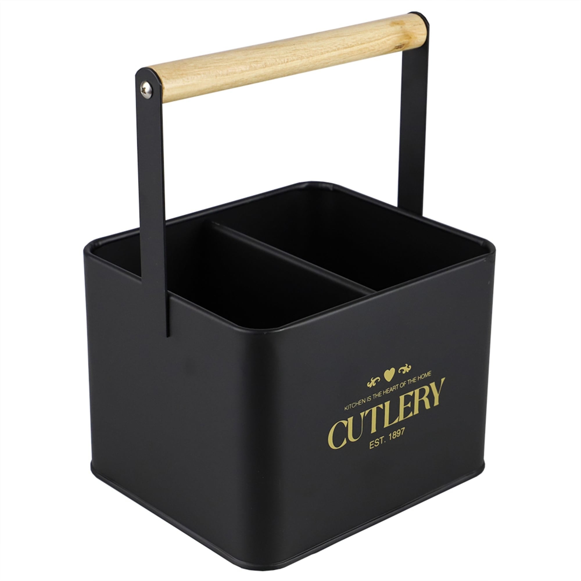 Home Basics Bistro Sectioned Tin Holder with Bamboo Handle, Black $8.00 EACH, CASE PACK OF 6