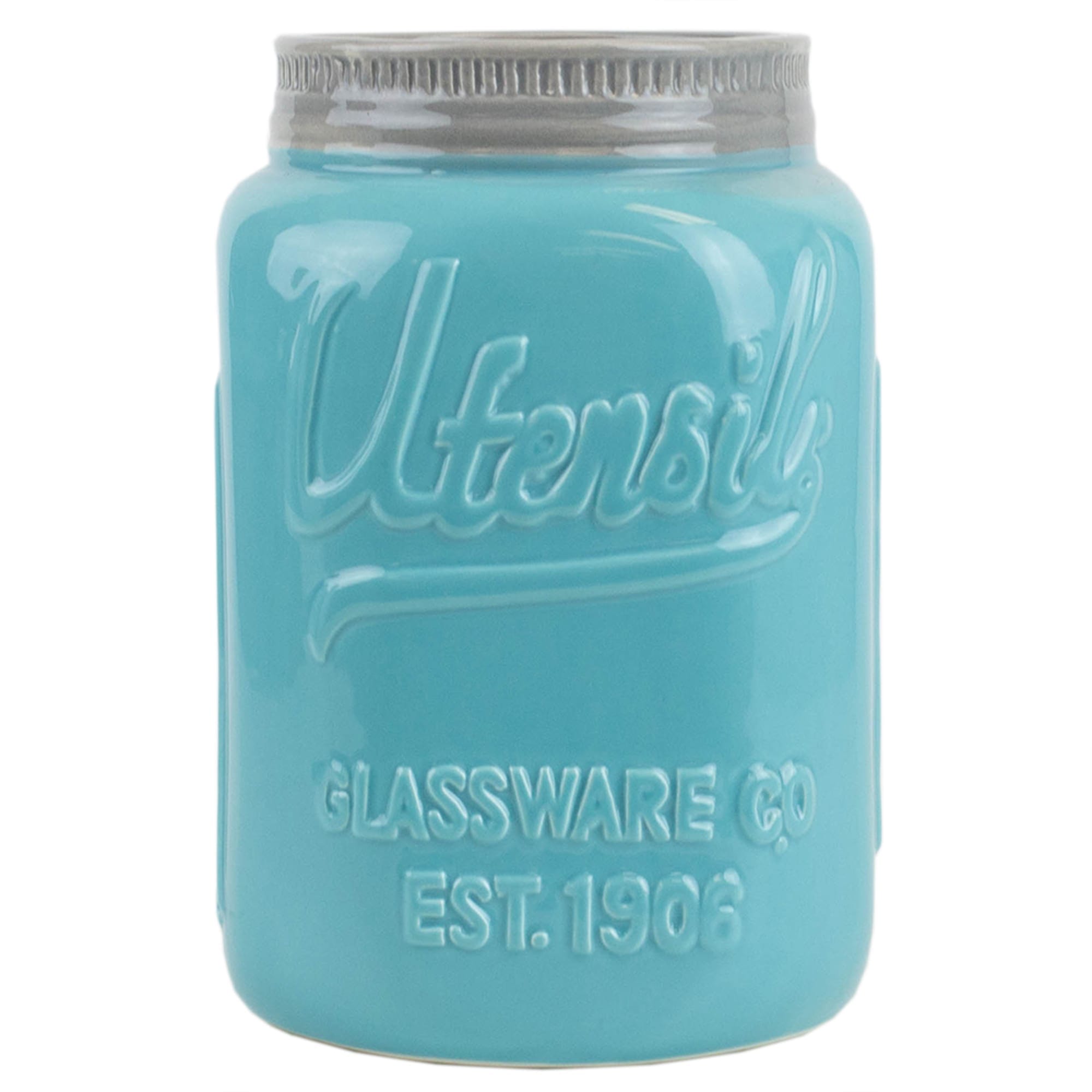 Glazed Ceramic Utensil Crock, Turquoise, KITCHEN ORGANIZATION