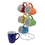 Load image into Gallery viewer, Home Basics 6 Piece Polka Dot Mug Set with Stand $12.00 EACH, CASE PACK OF 6
