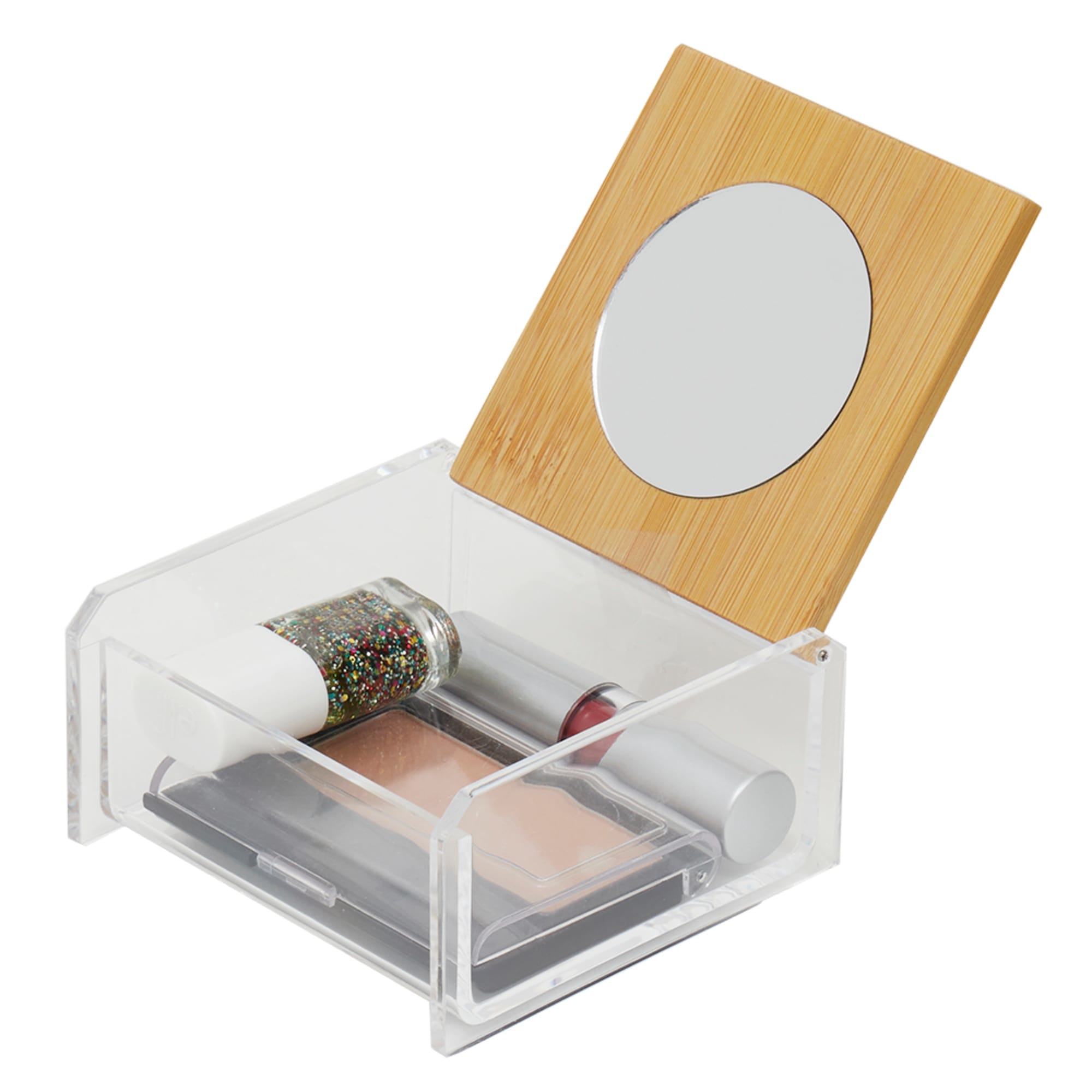 Home Basics Serene Cosmetic Organizer with Built-in Bamboo Mirror Lid $4.00 EACH, CASE PACK OF 12