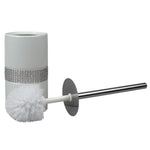 Load image into Gallery viewer, Home Basics Sequin Accented  Ceramic  Luxury  Hideaway Toilet Brush Holder with Steel Handle, White $10.00 EACH, CASE PACK OF 6
