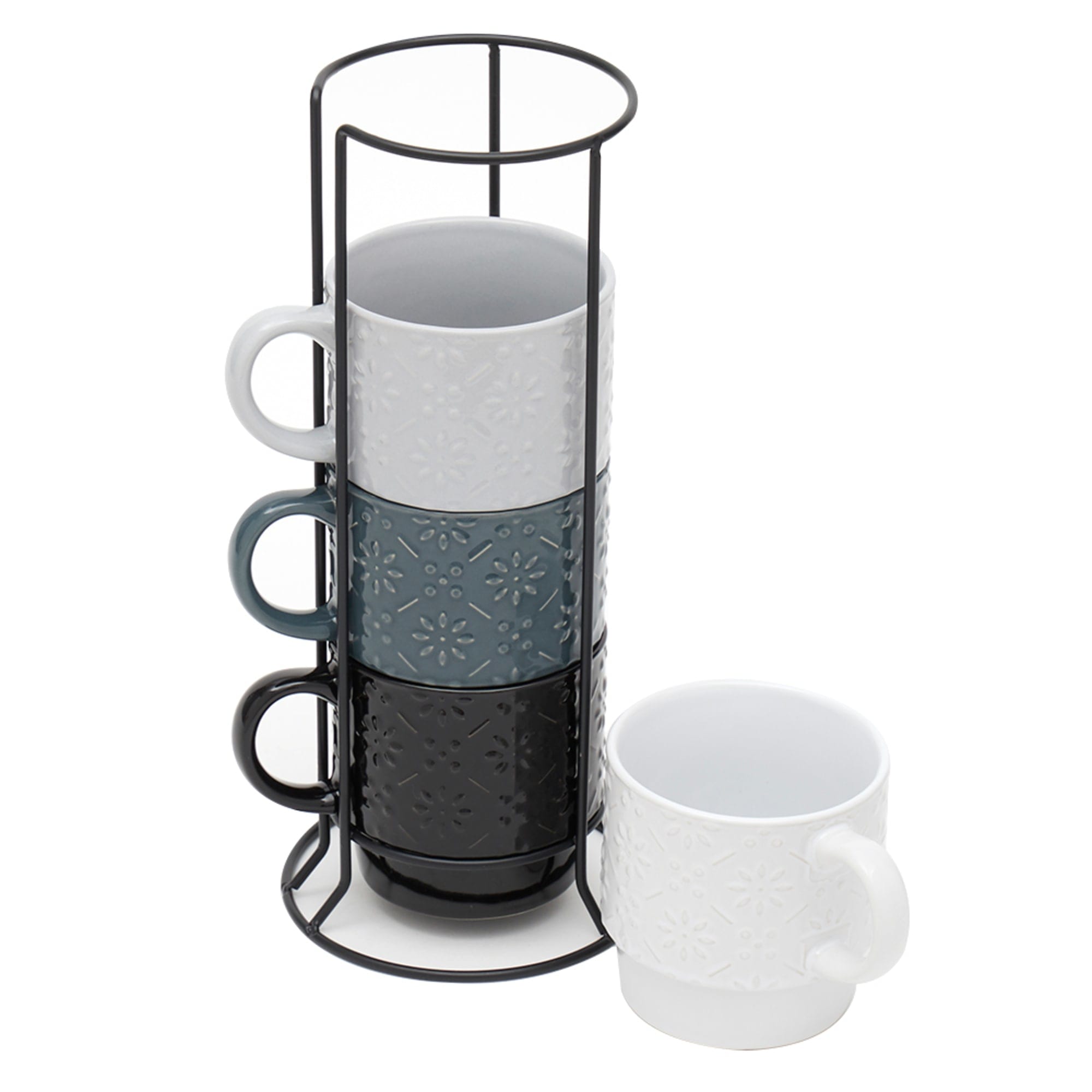 Home Basics Embossed Daisy 4 Piece Stackable Mug Set with Stand
 $10.00 EACH, CASE PACK OF 6