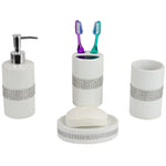 Load image into Gallery viewer, Home Basics 4 Piece Ceramic Luxury Bath Accessory Set with Stunning Sequin Accents, White $10.00 EACH, CASE PACK OF 12

