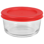 Load image into Gallery viewer, Home Basics Round 8 oz. Borosilicate Glass Food Storage Container with Red Lid $2.00 EACH, CASE PACK OF 12
