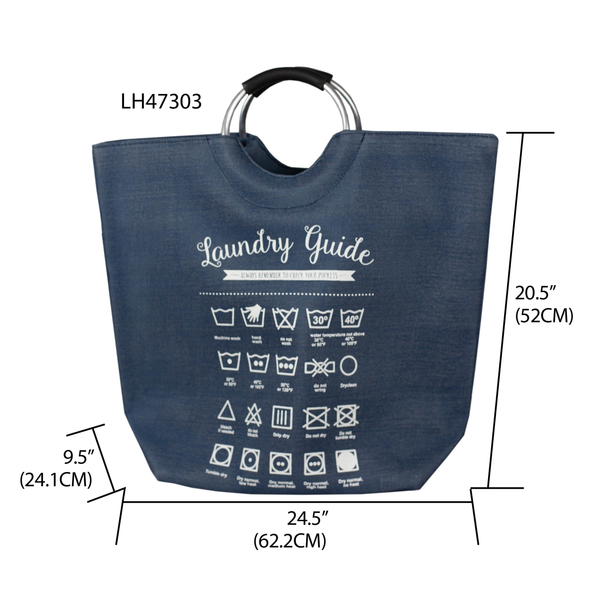 Home Basics Laundry Guide Canvas Hamper Tote with Soft Grip Handles, Navy $12 EACH, CASE PACK OF 6