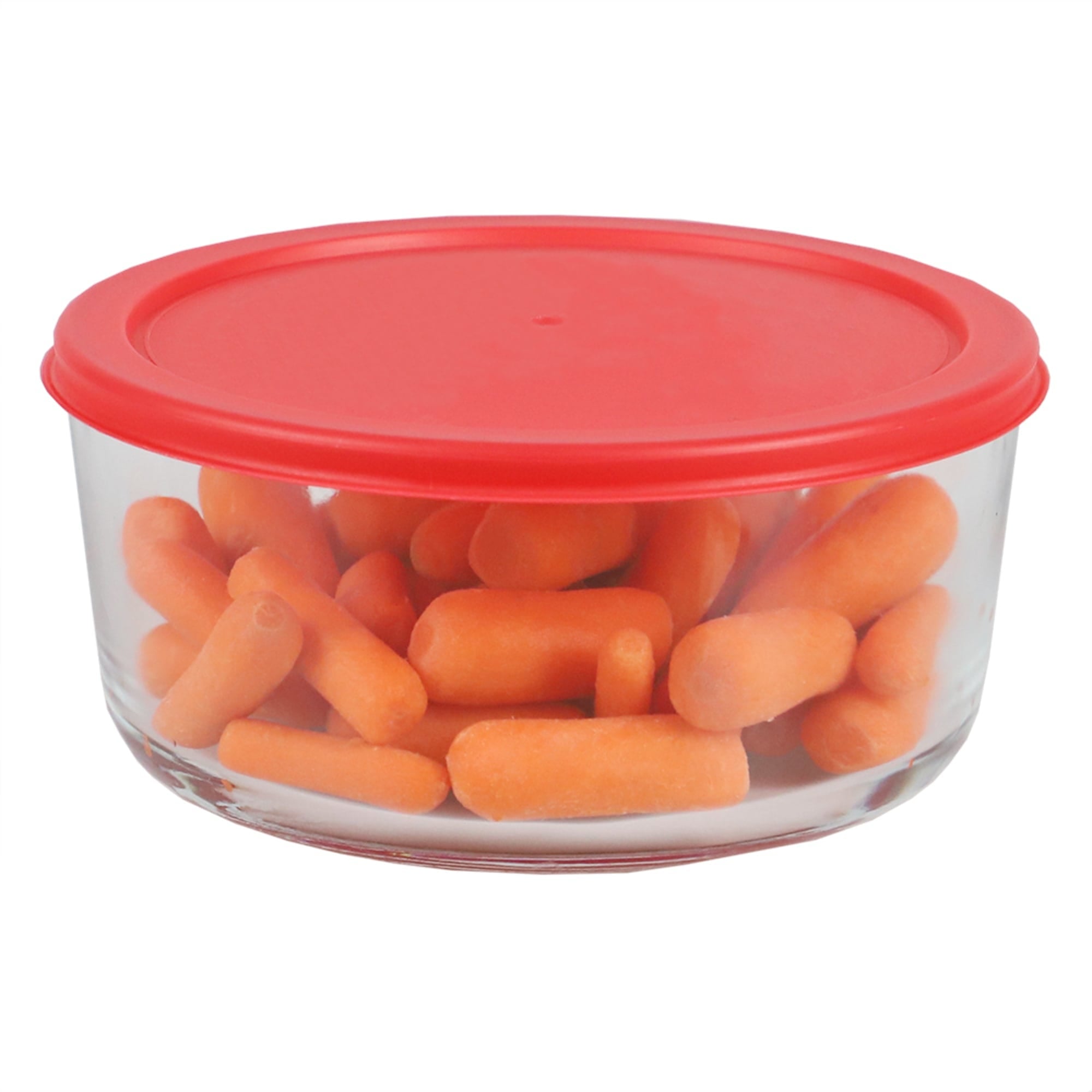 Home Basics Round 55 oz. Glass Food Storage Container with Red Lid, Clear $6.00 EACH, CASE PACK OF 12