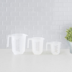 Home Basics Precise Pour 3 Piece Plastic Measuring Cup Set with Short Easy Grip Handles, Clear $2.50 EACH, CASE PACK OF 24
