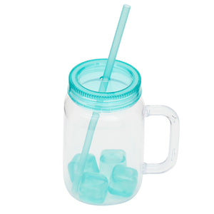 Home Basics 17 oz Mason Jar Mug with Straw and Ice Cubes - Assorted Colors