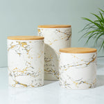 Load image into Gallery viewer, Home Basics 3 Piece Marble Print Ceramic Canister Set With Bamboo Tops, White $20.00 EACH, CASE PACK OF 3
