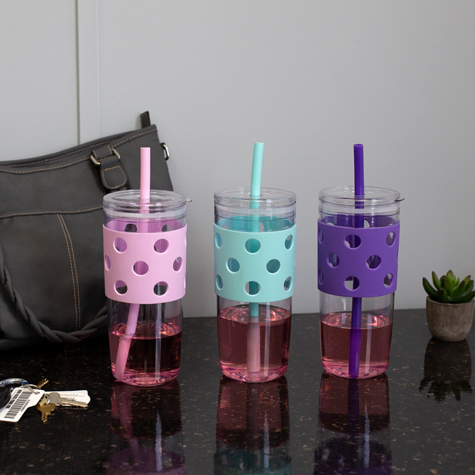Home Basics Dots 28 oz. Plastic Tumbler with Straw - Assorted Colors