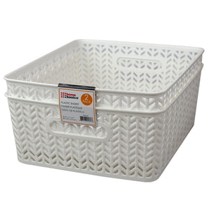 Home Basics Chevron 14" x 12" x 5.25" Multi-Purpose Stackable Plastic Storage Basket, (Pack of 2) - Assorted Colors