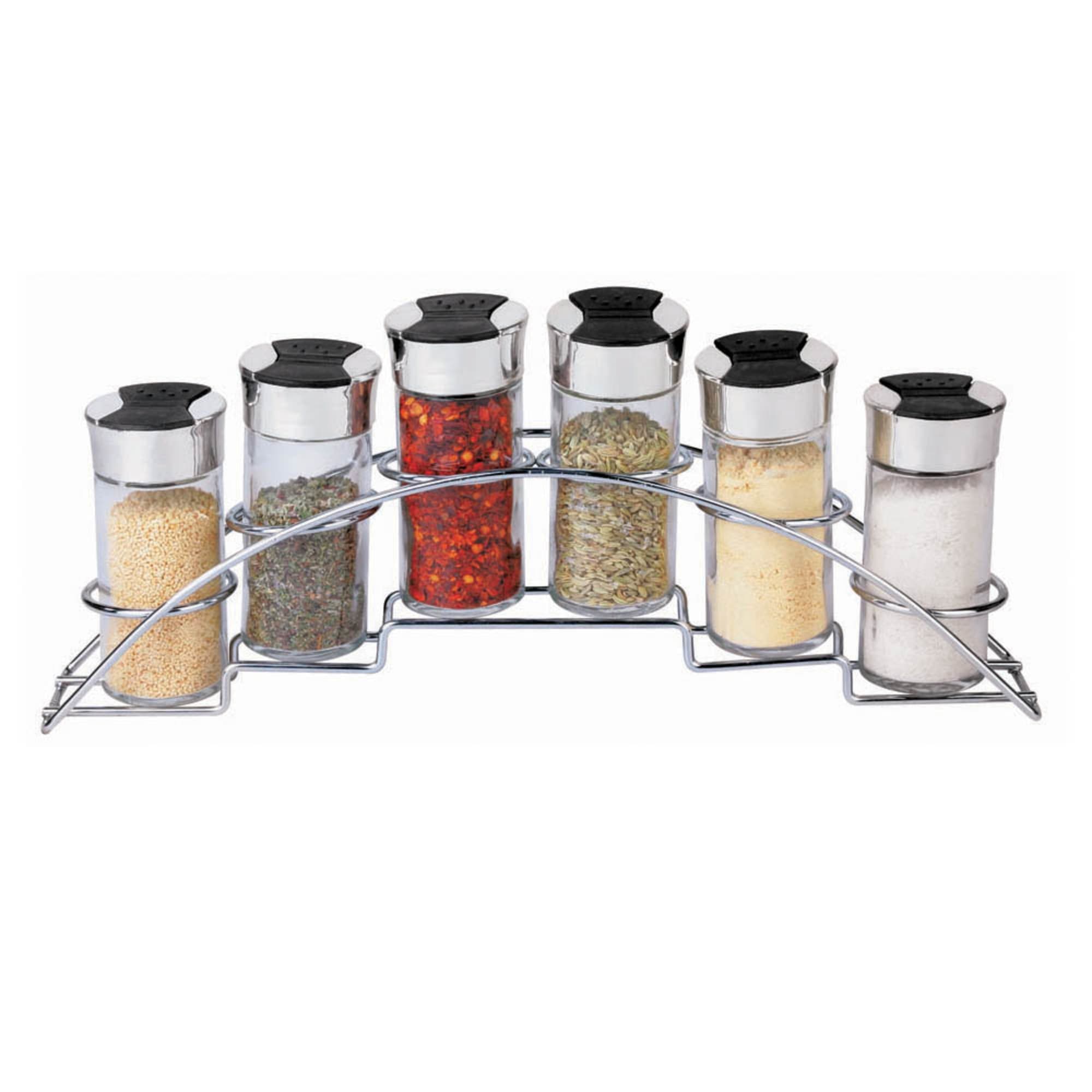 Home Basics Ultra Sleek Half Moon Steel Seasoning and Herbs Organizing Spice  Rack with 6 Empty Glass Spice Jars, Chrome, FOOD PREP