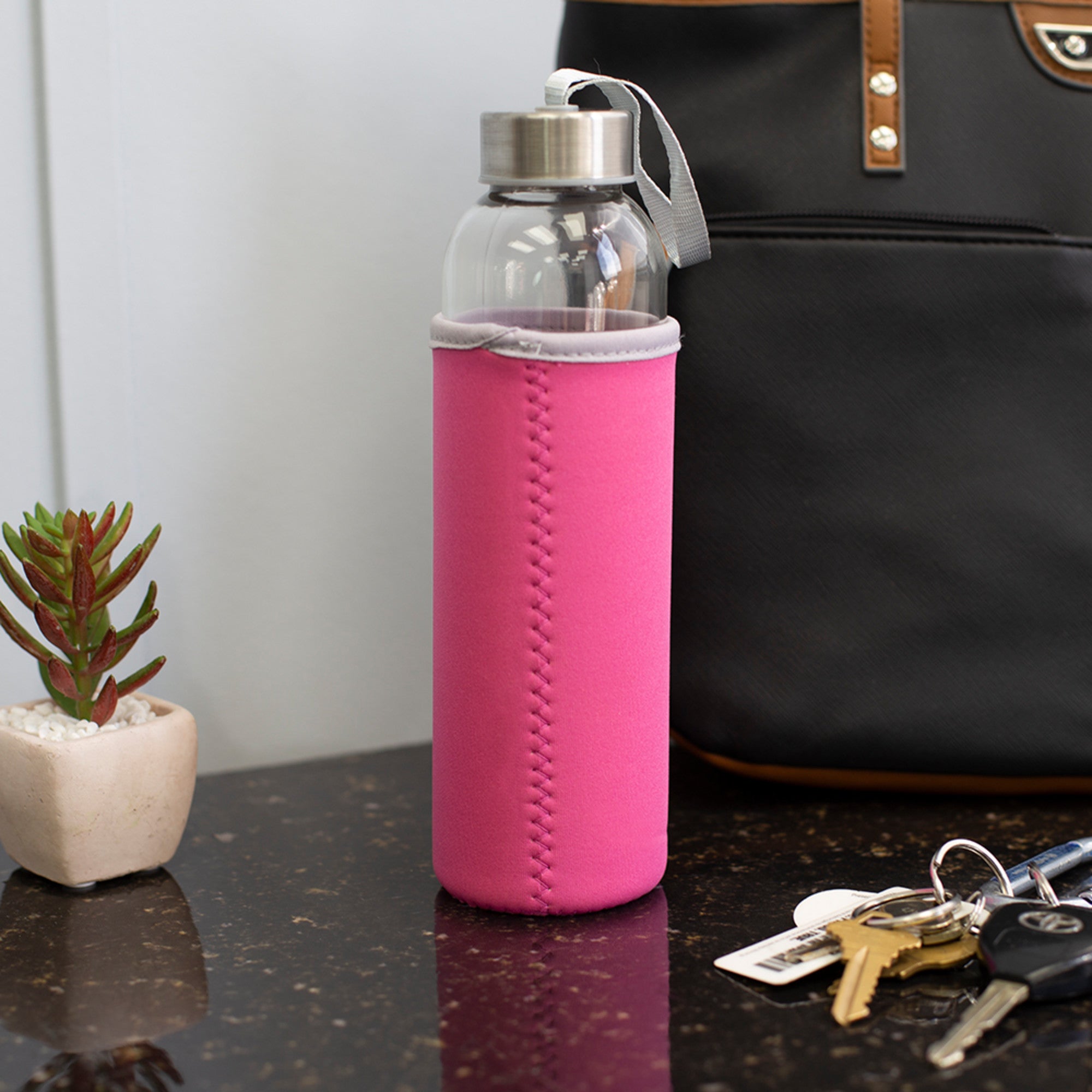 Home Basics Glass Travel Bottle with Insulator - Assorted Colors