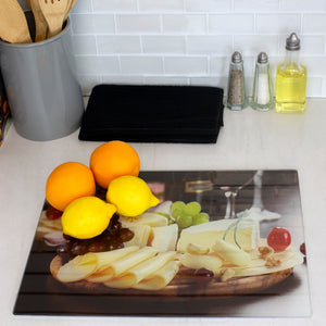 Home Basics Cheese 12" x 16" Printed Tempered Glass Cutting Board - Assorted Colors