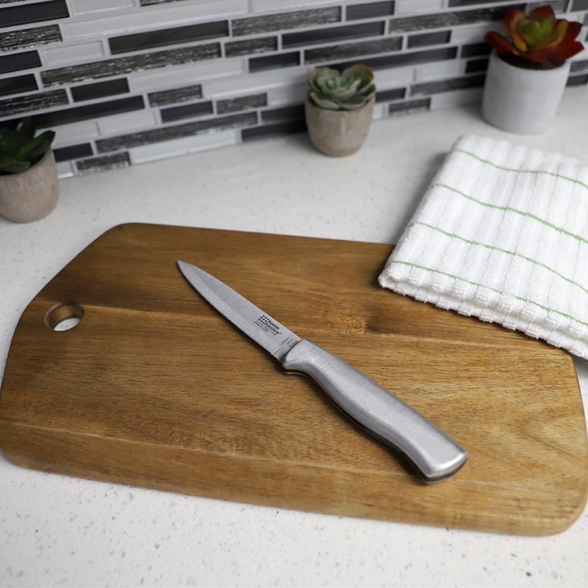 Home Basics Stainless Steel Knife Set with Knife Blade Sharpener, Black $5.00 EACH, CASE PACK OF 12