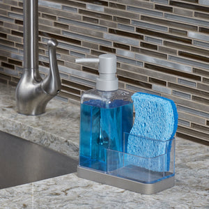 Home Basics 13.5 oz. Plastic Soap Dispenser with Sponge Compartment, Satin Nickel $6.00 EACH, CASE PACK OF 12