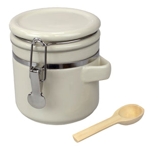 Home Basics 4 Piece Ceramic Canisters with Easy Open Air-Tight Clamp Top Lid and Wooden Spoons, Beige $20.00 EACH, CASE PACK OF 2