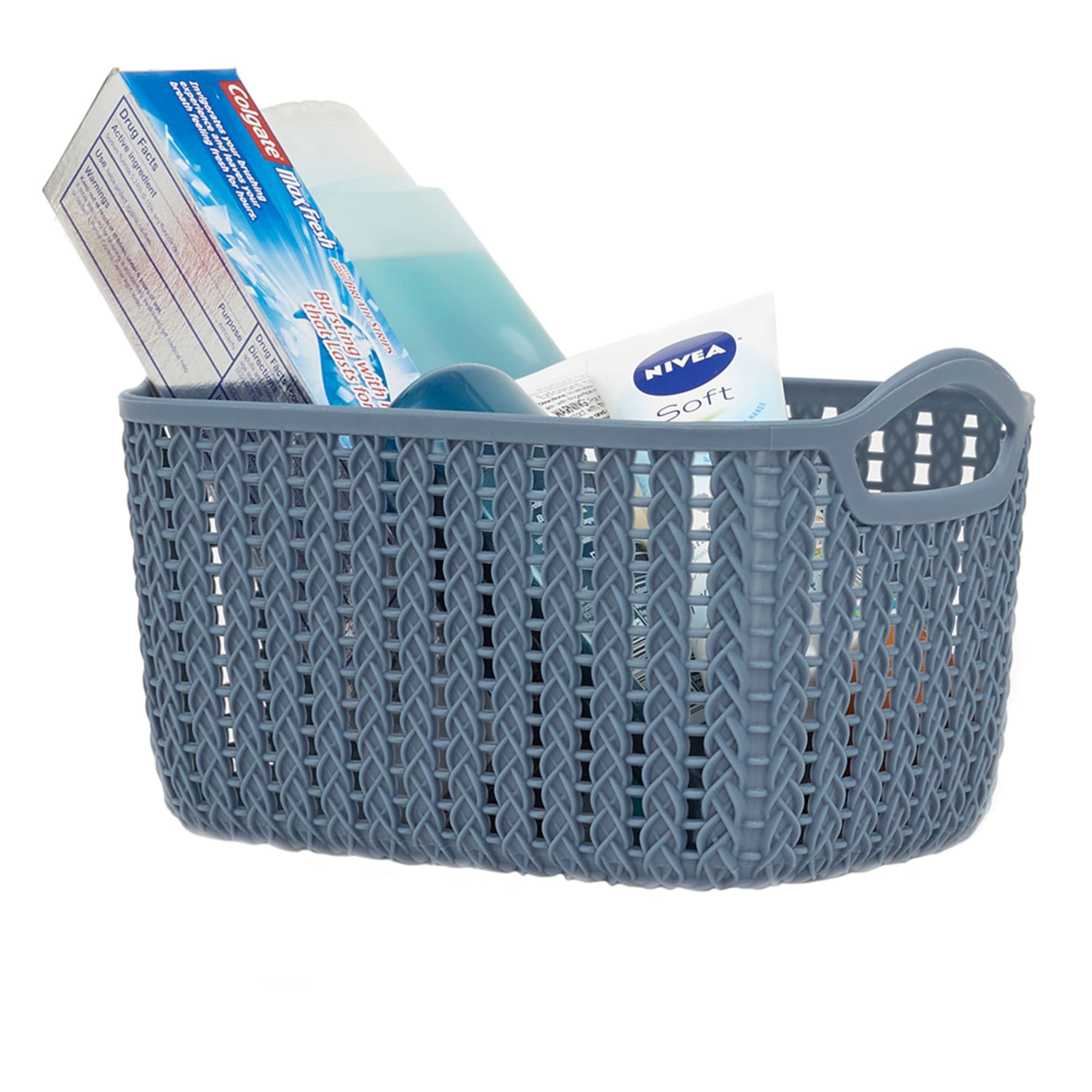 Home Basics 3L Crochet-Designed Plastic Basket, Blue $2.00 EACH, CASE PACK OF 24