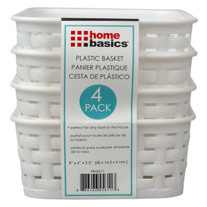 Home Basics Crossweave 7.75" x 5.25" x 2.5"  Multi-Purpose Stackable Plastic Storage Basket, (Pack of 4) - Assorted Colors