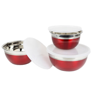 Home Basics Stainless Steel Bowl Set with Lids, Red $7.50 EACH, CASE PACK OF 12