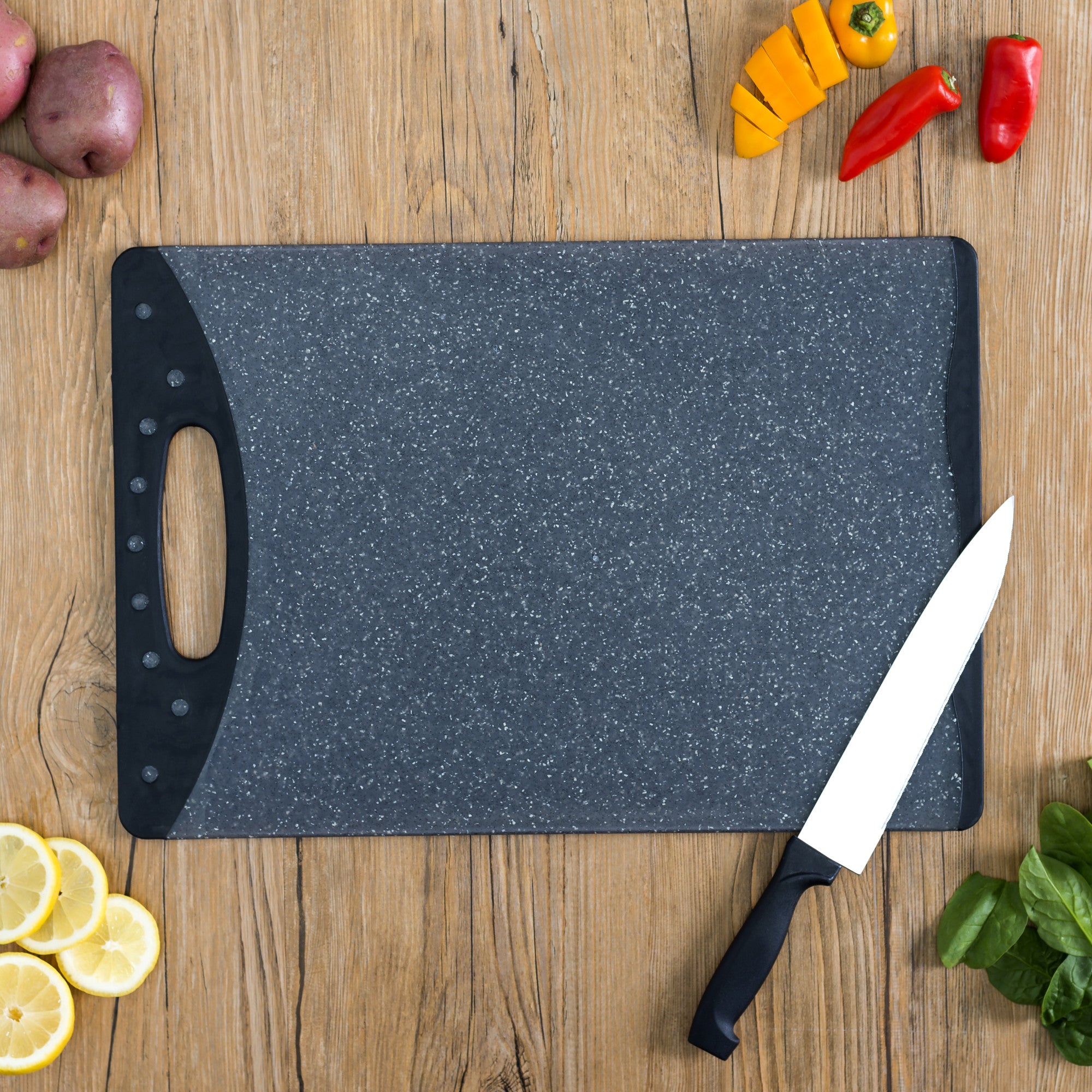 Home Basics Double Sided 12" x 18" Granite Plastic Cutting Board - Assorted Colors