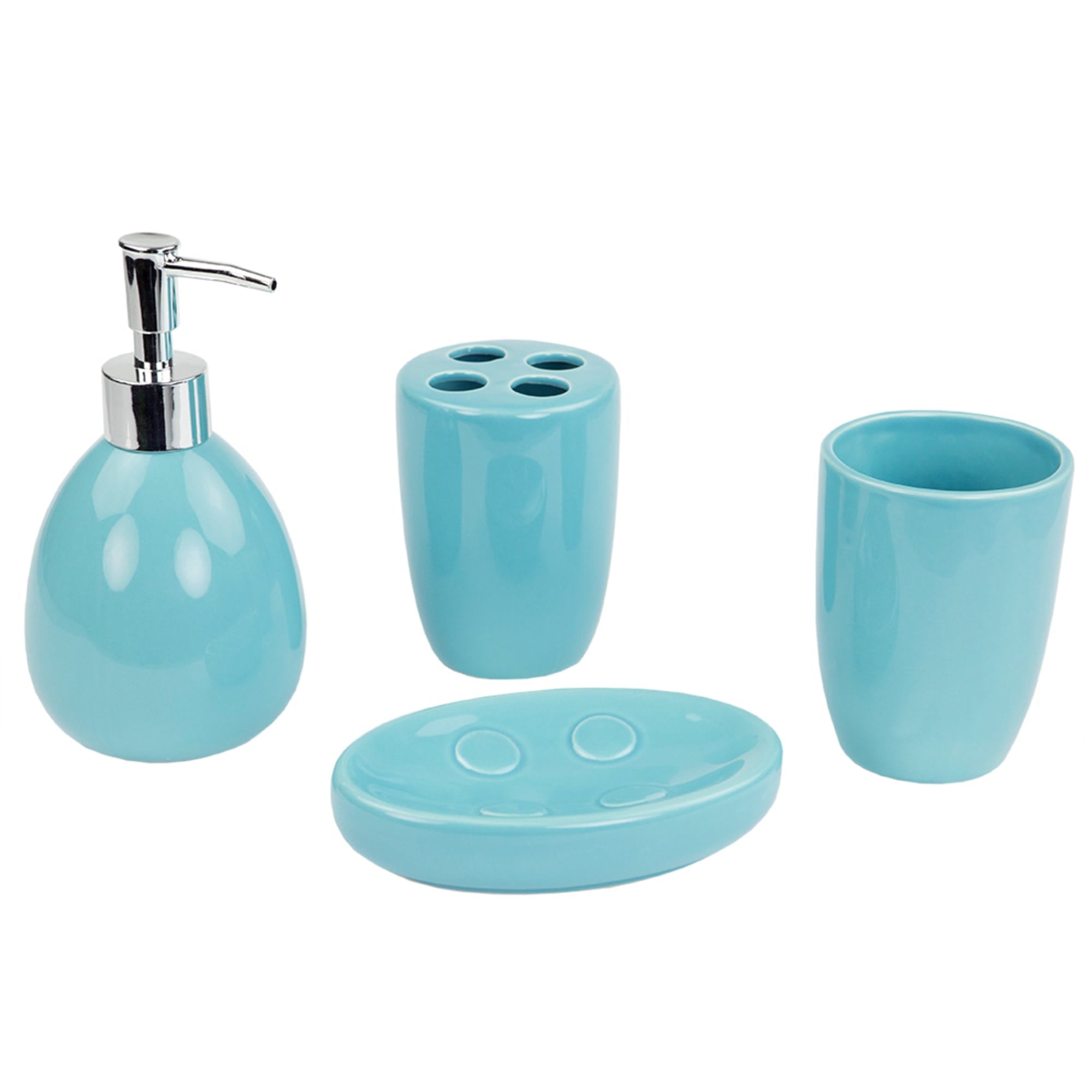 Home Basics 4 Piece Bath Accessory Set, Turquoise $10.00 EACH, CASE PACK OF 12
