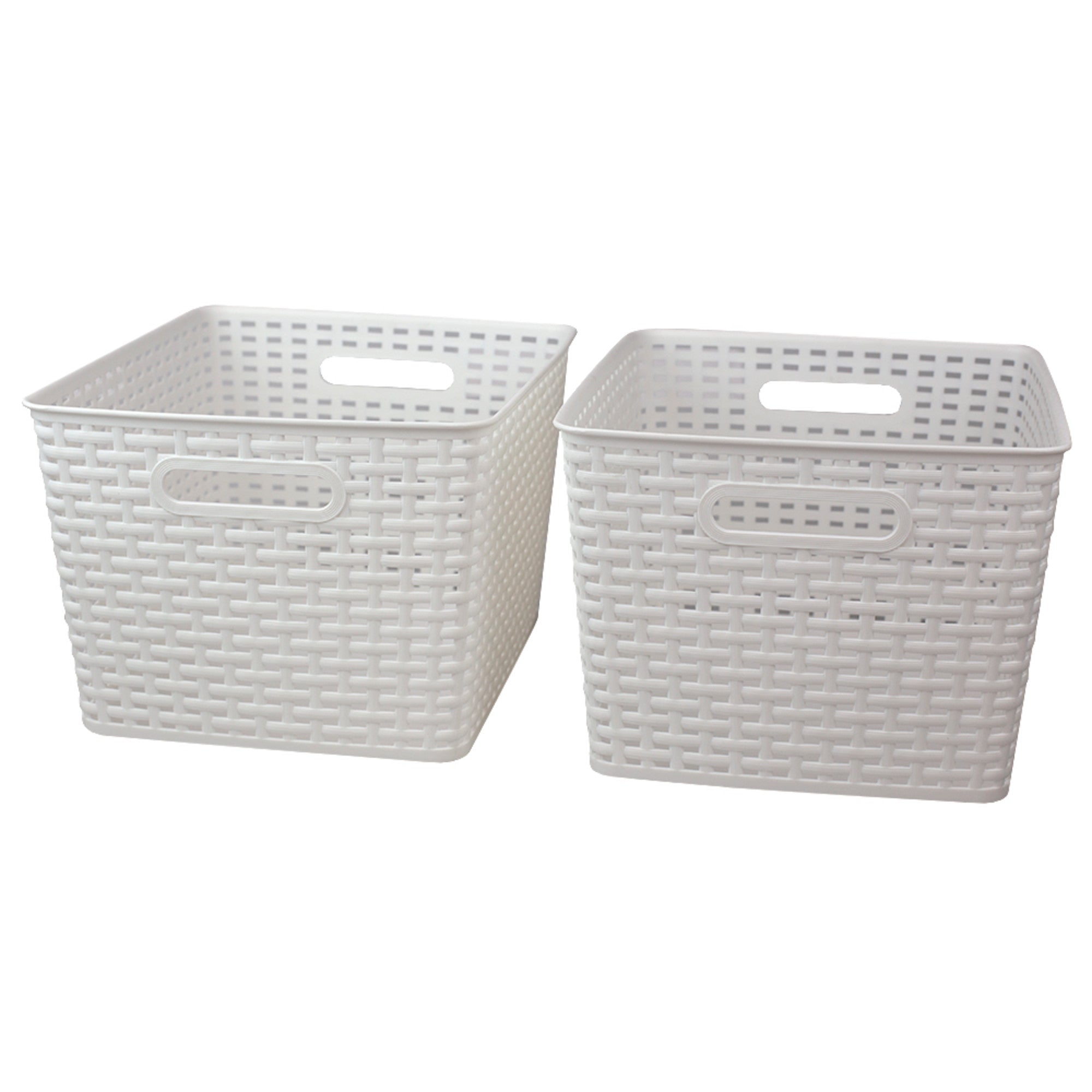 Home Basics Crossweave  14" x 11.5" x 8.75" Multi-Purpose Stackable Plastic Storage Basket, (Pack of 2) - Assorted Colors