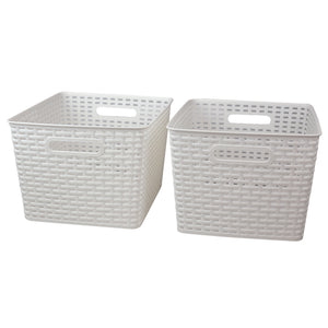 Home Basics Crossweave  14" x 11.5" x 8.75" Multi-Purpose Stackable Plastic Storage Basket, (Pack of 2) - Assorted Colors