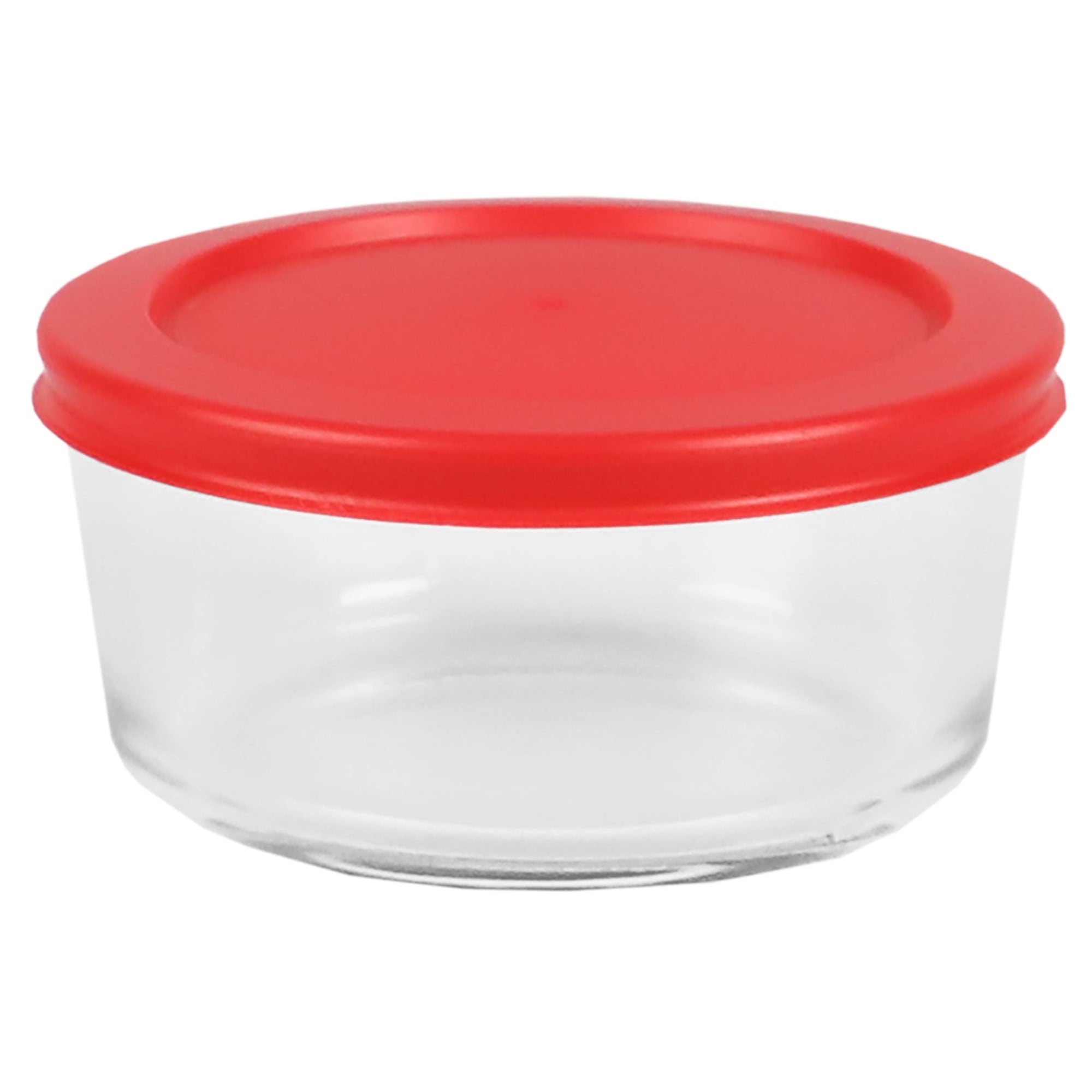 Home Basics 16 oz. Round Glass Food Storage Container with Red Lid, Clear, FOOD PREP
