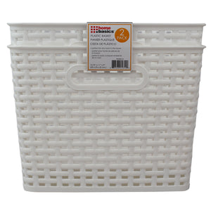 Home Basics Crossweave  14" x 11.5" x 8.75" Multi-Purpose Stackable Plastic Storage Basket, (Pack of 2) - Assorted Colors