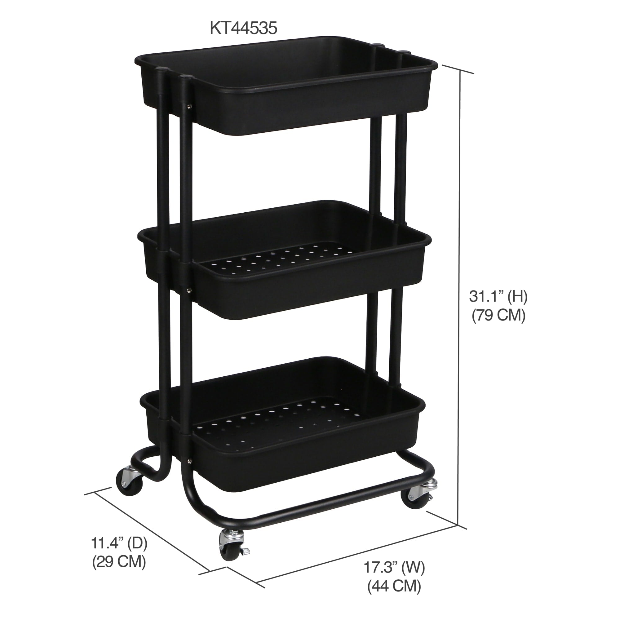 Home Basics 3 Tier Rolling Utility Cart with 2 Locking Wheels, Black $25.00 EACH, CASE PACK OF 3