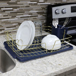 Load image into Gallery viewer, Michael Graves Design Deluxe Dish Rack with Gold Finish Wire and Removable Dual Compartment Utensil Holder, Navy Blue/Gold $14.00 EACH, CASE PACK OF 6
