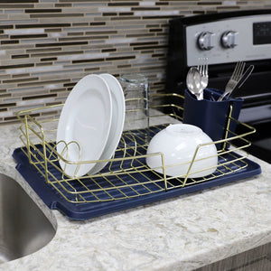 Michael Graves Design Deluxe Dish Rack with Gold Finish Wire and Removable Dual Compartment Utensil Holder, Navy Blue/Gold $14.00 EACH, CASE PACK OF 6