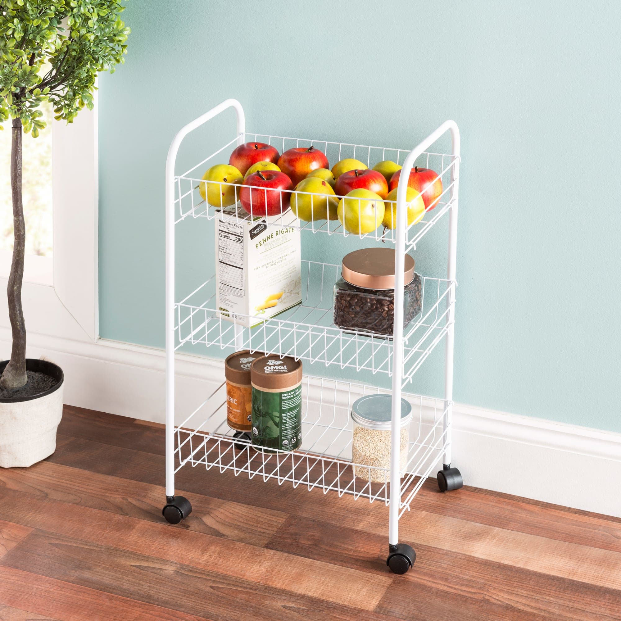 Home Basics Multi-Purpose Rolling Metal Kitchen Trolley, White $10.00 EACH, CASE PACK OF 6