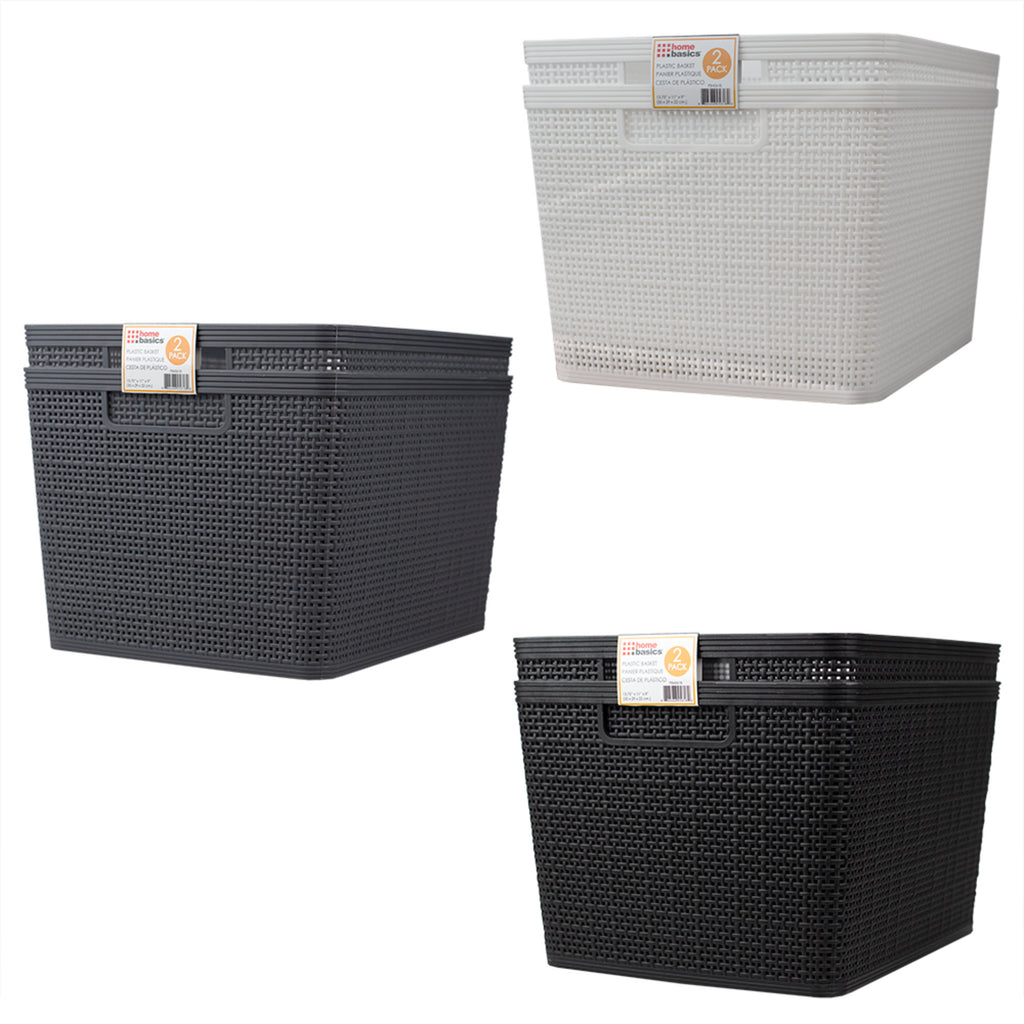 Home Basics Trellis 13.25" x 11.25" x 8.75" Multi-Purpose Stackable Plastic Storage Basket, (Pack of 2) - Assorted Colors