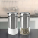 Load image into Gallery viewer, Michael Graves Design Essence 2 Piece 2.5 Ounce Stainless Steel Salt and Pepper Set with Clear Glass Bottoms, Silver $3.00 EACH, CASE PACK OF 6
