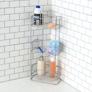 2-Tier Shower Shelves for Tile Walls Corner Shower Basket Silver