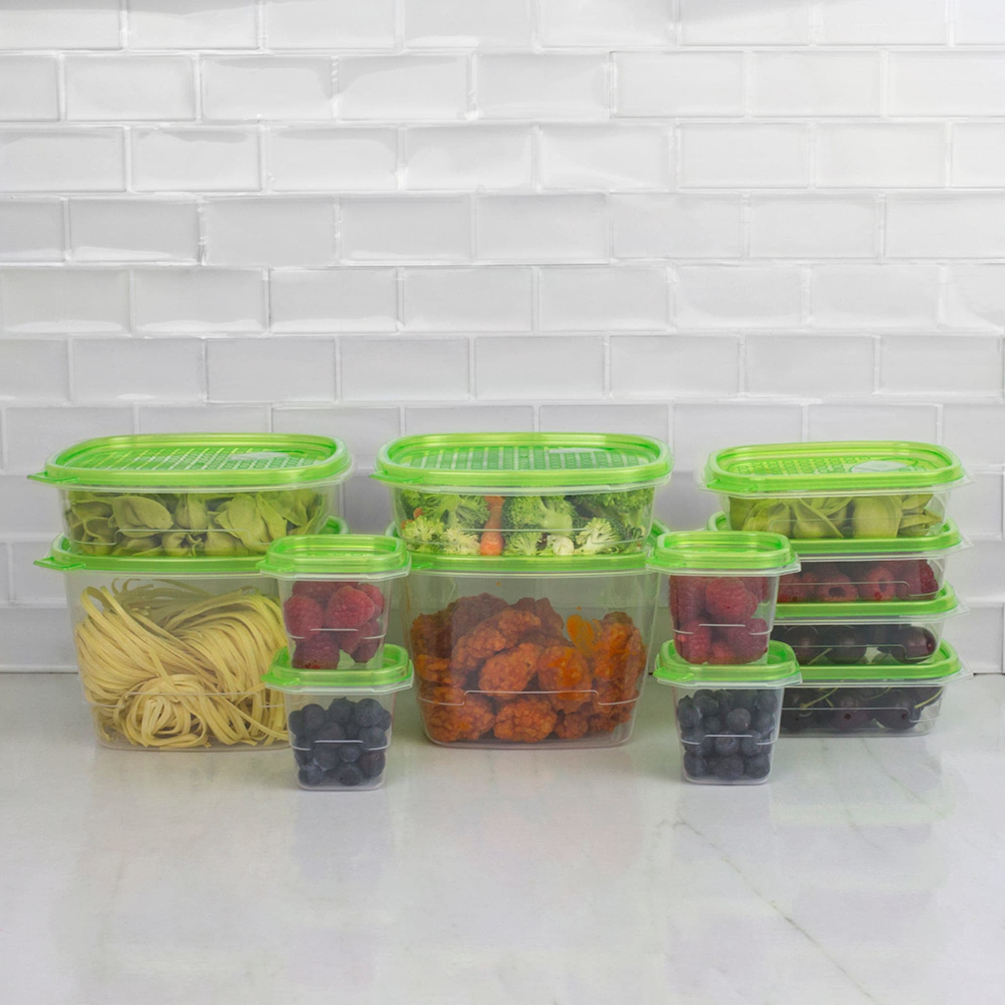 Home Basics 12 Piece Plastic Food Storage Container Set with Vented Plastic Lids, Green $6 EACH, CASE PACK OF 4
