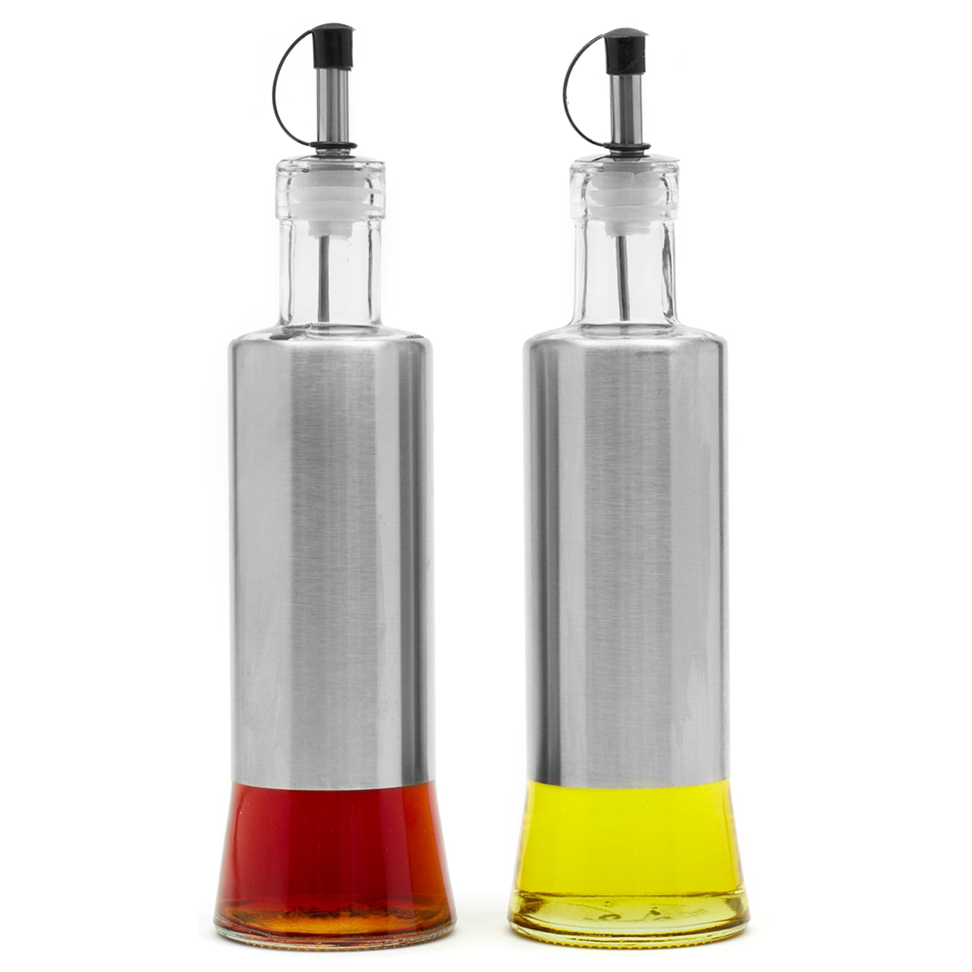 Michael Graves Design Essence 2 Piece 10 Ounce Stainless Steel Oil and Vinegar Set with Clear Glass Bottoms, Silver $4.00 EACH, CASE PACK OF 6