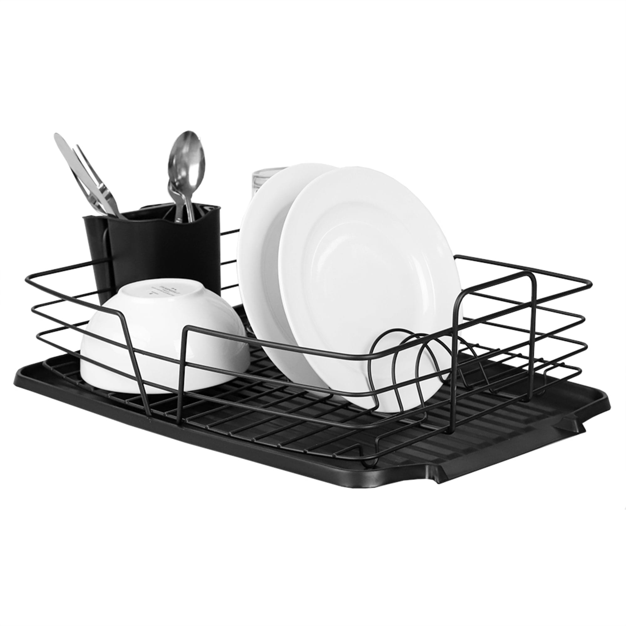 Dish Drying Rack Detachable 2 Tier Dish Rack with Drainboard - Silver, Black