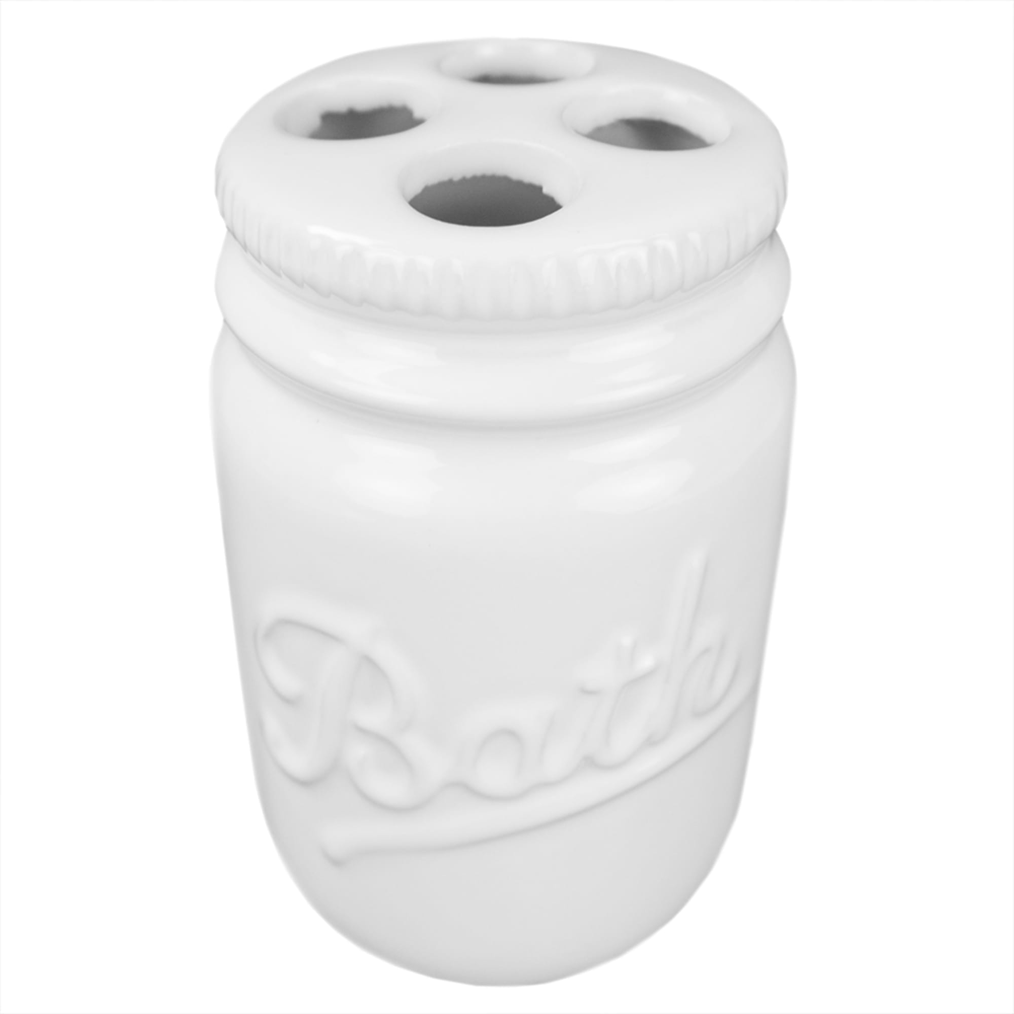 Home Basics 4 Piece Ceramic Mason Jar Bath Set, White $10.00 EACH, CASE PACK OF 6