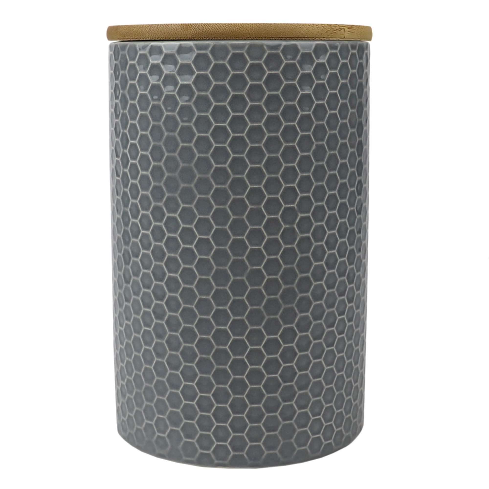 Home Basics Honeycomb Large Ceramic Canister, Grey $7.00 EACH, CASE PACK OF 12