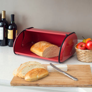 Red Steel Bread Box with Roll Top Lid, Ventilation Moisture Control, Durable Kitchen Storage for Fresh Bread $20.00 EACH, CASE PACK OF 6