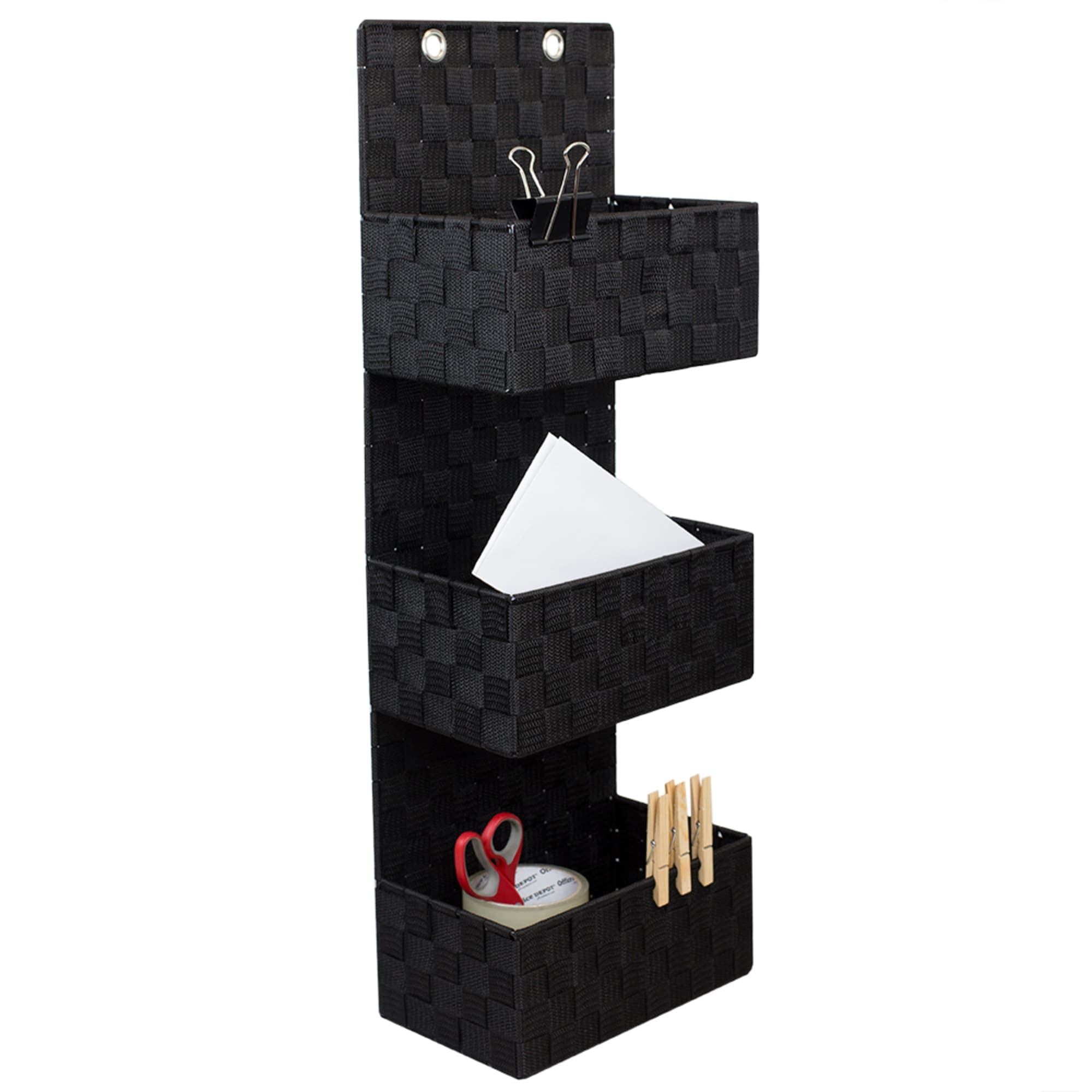 Home Basics 3 Tier  Polyester  Woven  Hanging Organizer, Black $12 EACH, CASE PACK OF 6