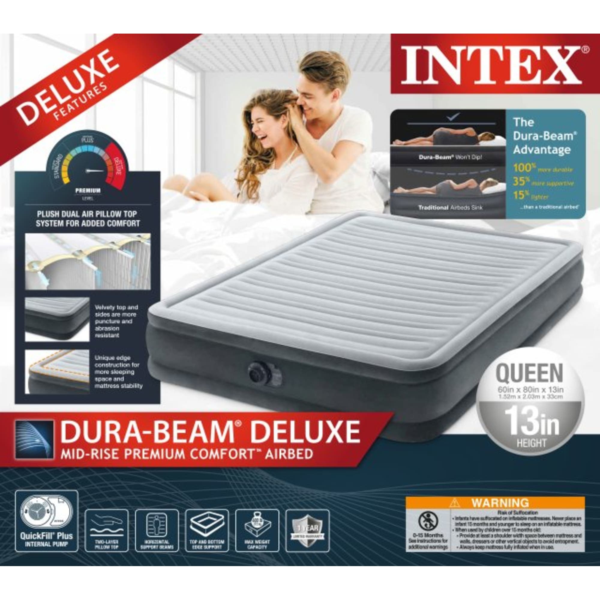 Intex Dura-Beam Deluxe Comfort Plush Queen Air Bed, Grey $100.00 EACH, CASE PACK OF 2
