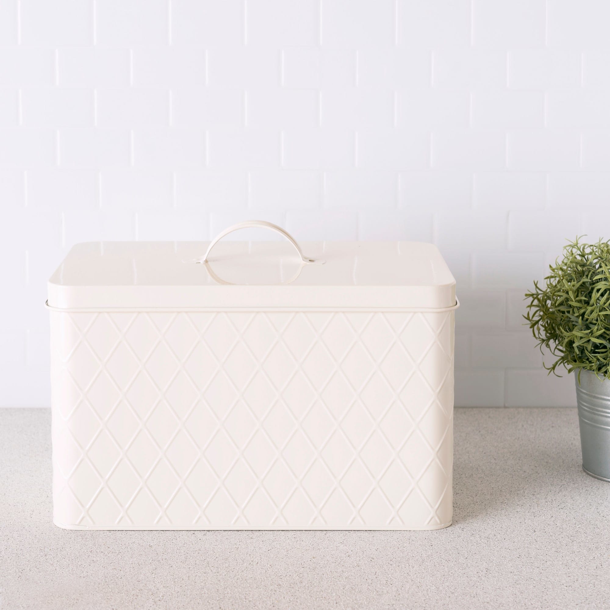 Home Basics  Trellis Tin Multi-Purpose Bread Box with Snug-Fit Lid, Ivory $15 EACH, CASE PACK OF 4