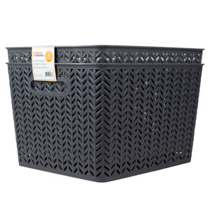 Home Basics Chevron 14" x 11.75" x 8.75" Multi-Purpose Stackable Plastic Storage Basket, (Pack of 2) - Assorted Colors