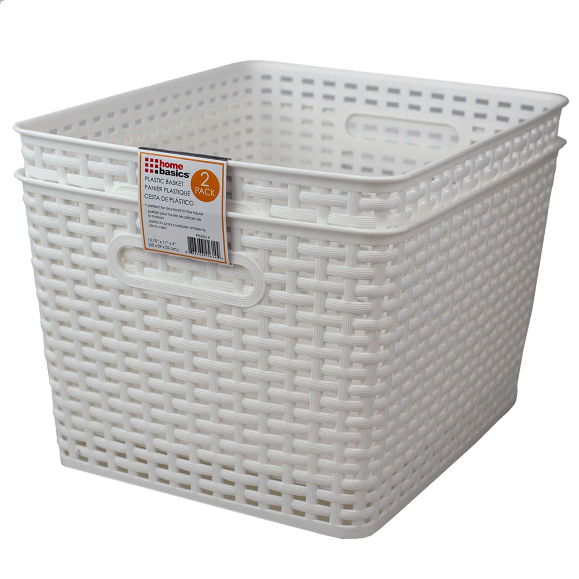 Home Basics Crossweave  14" x 11.5" x 8.75" Multi-Purpose Stackable Plastic Storage Basket, (Pack of 2) - Assorted Colors