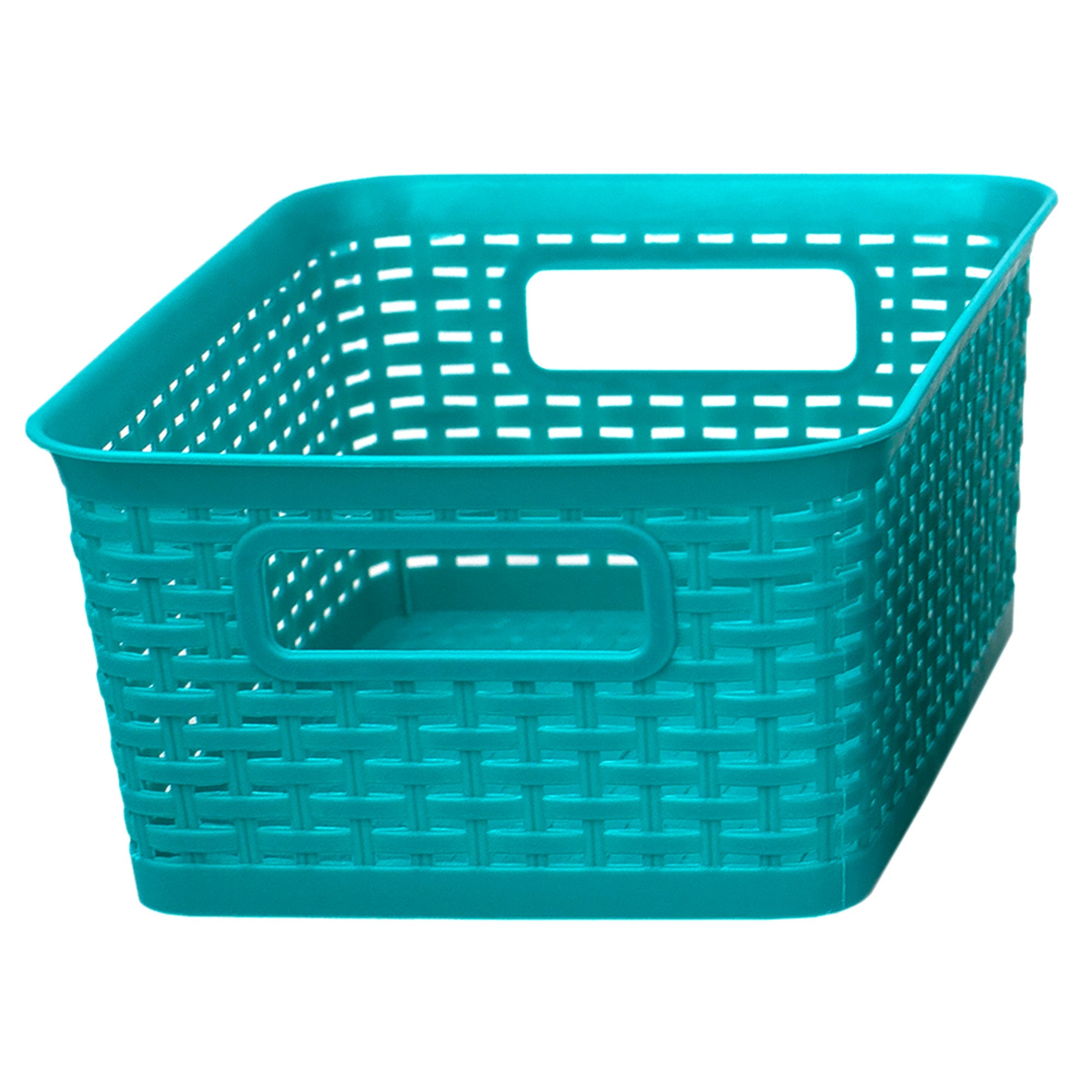 Home Basics  Medium Stackable Multi-Purpose Tightly Woven Plastic Basket with Cut-Out Handles - Assorted Colors